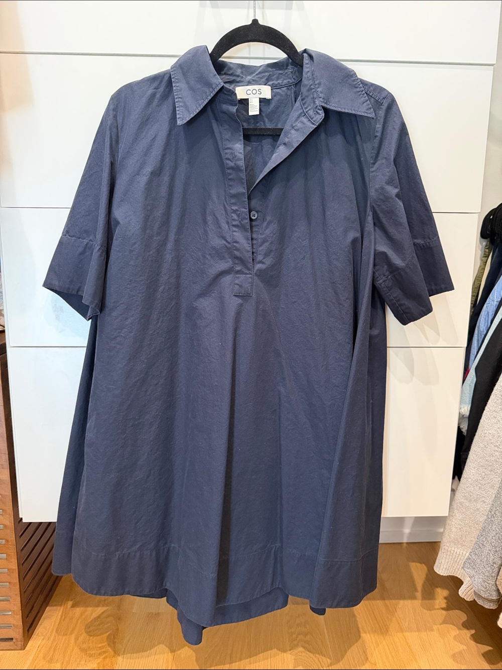 COS Navy Blue Short-Sleeve Collared A-Line Dress